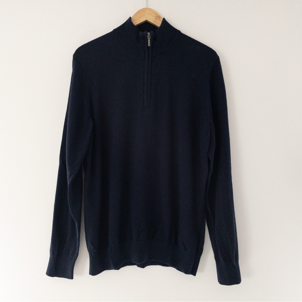 L.L. Bean Men's Navy Blue Quarter Zip Cotton Cashmere Sweater